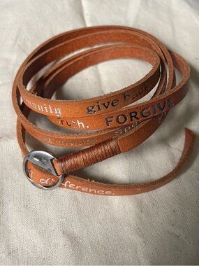 Inspirational Brown Leather Wrap Bracelet with Forgive Accent